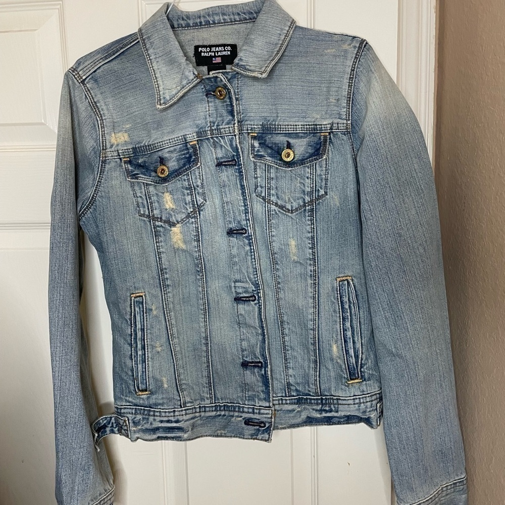 Ralph Lauren Polo Jeans Co. Women’s distressed Denim Jacket Size Large‌‌‌‌‍‍‍‍‍‍ - Picture 7 of 8